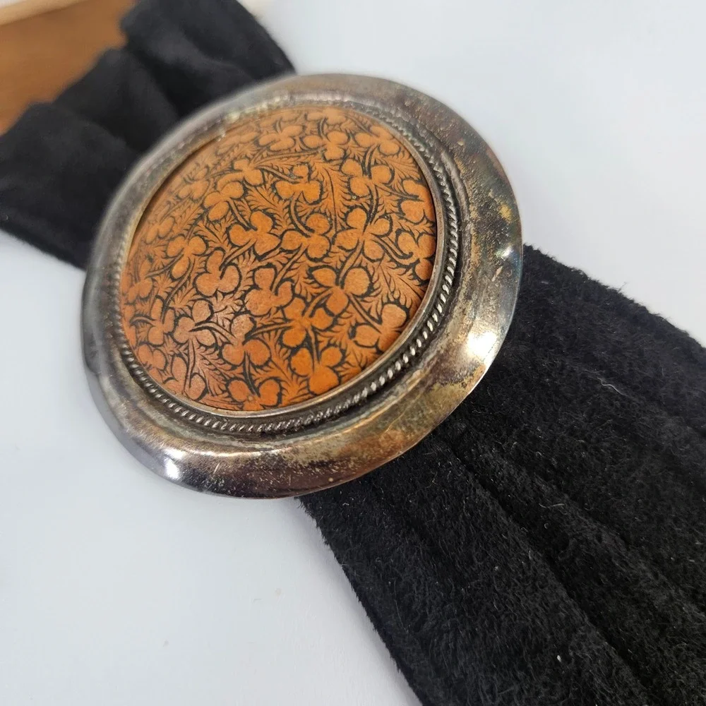 Vintage 80s Concho Suede Sterling Silver 925 Leather Medallion Belt Black Brown
